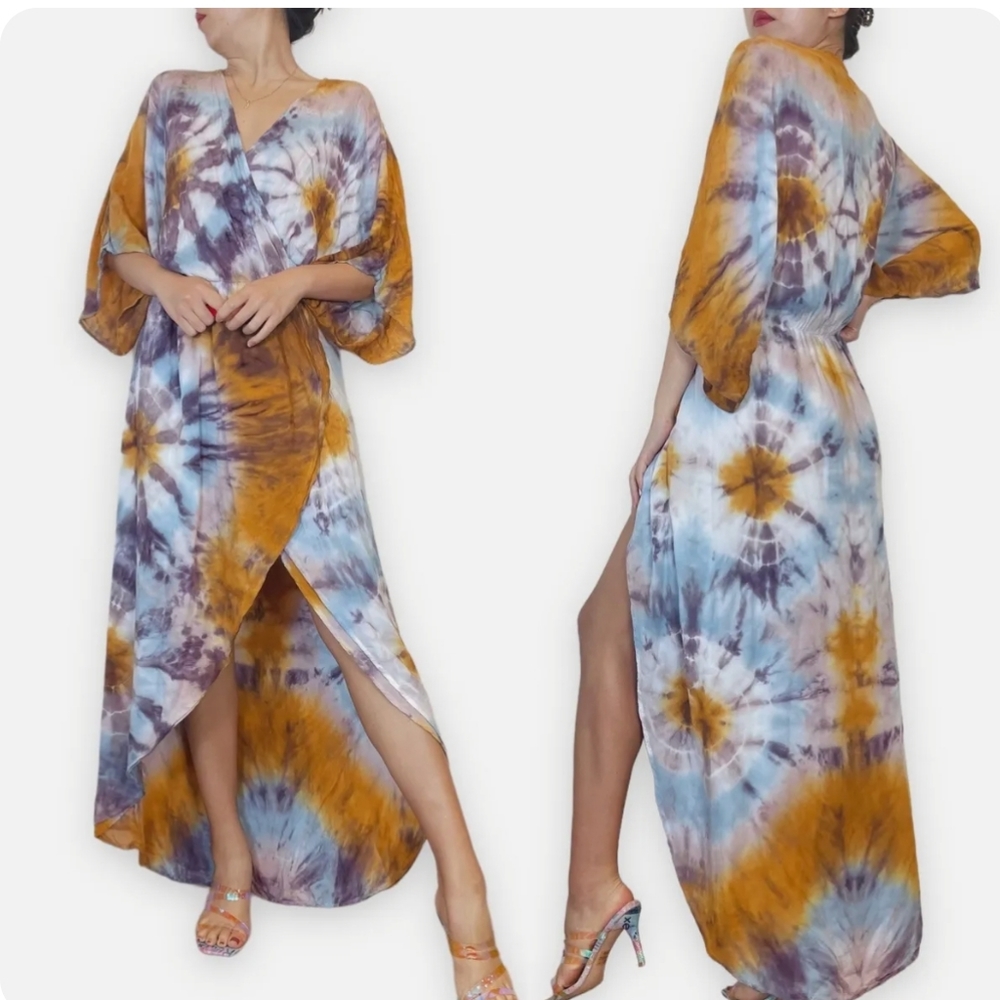 Young fabulous & broke hi-lo mock wrap dress tie-dye